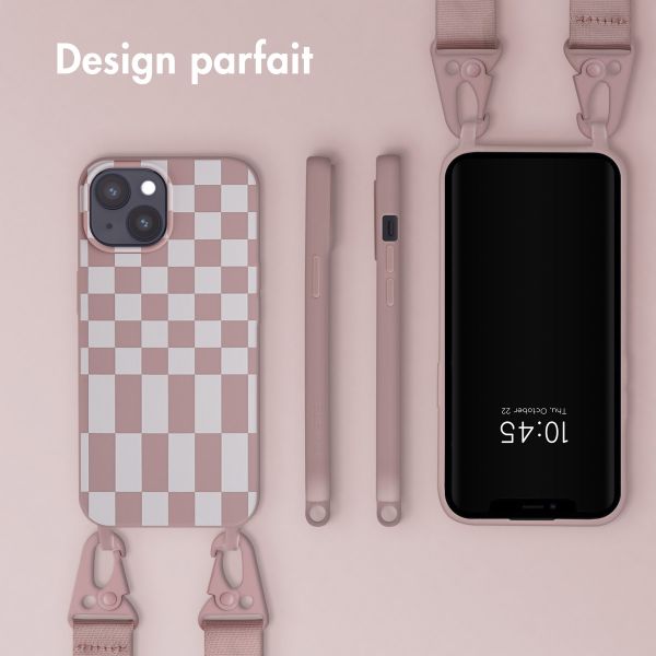 Selencia ﻿Coque design en silicone avec cordon amovible iPhone 15 - Irregular Check Sand Pink
