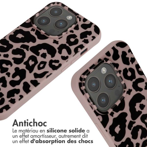 iMoshion Coque design en silicone avec cordon iPhone 15 Pro - Animal Pink