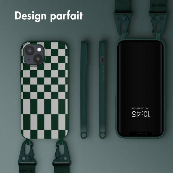 Selencia ﻿Coque design en silicone avec cordon amovible iPhone 15 Plus - Irregular Check Green