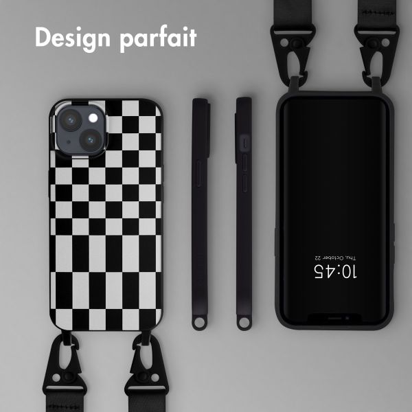 Selencia ﻿Coque design en silicone avec cordon amovible iPhone 15 Plus - Irregular Check Black