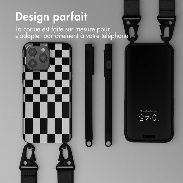 Selencia ﻿Coque design en silicone avec cordon amovible iPhone 15 Pro Max - Irregular Check Black