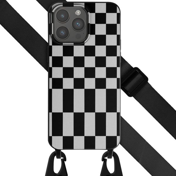 Selencia ﻿Coque design en silicone avec cordon amovible iPhone 15 Pro Max - Irregular Check Black