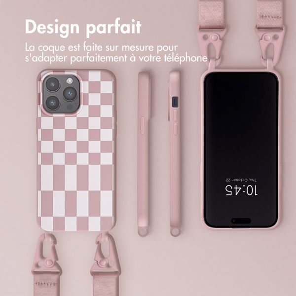 Selencia ﻿Coque design en silicone avec cordon amovible iPhone 15 Pro Max - Irregular Check Sand Pink