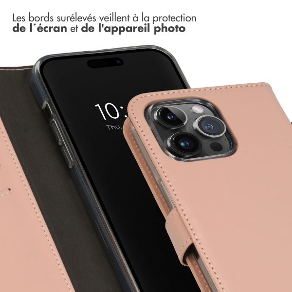 Selencia Étui de téléphone portefeuille en cuir véritable iPhone 15 Pro Max - Dusty Pink