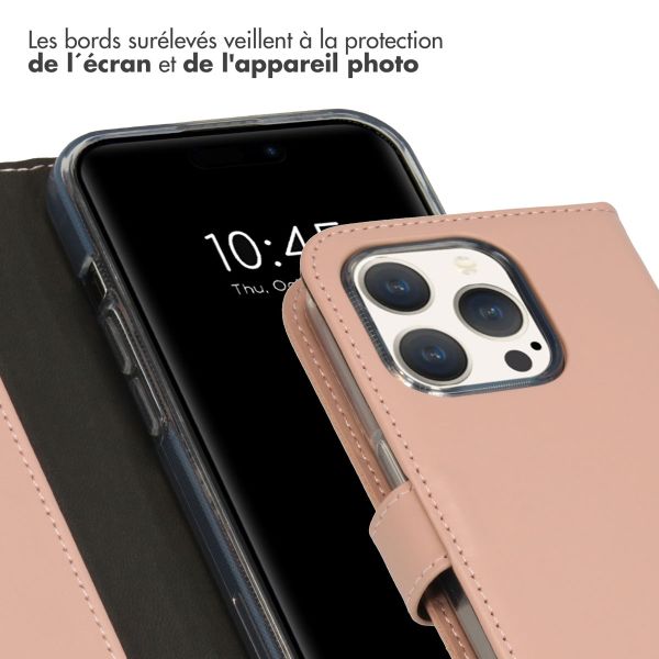 Selencia Étui de téléphone portefeuille en cuir véritable iPhone 15 Pro - Dusty Pink