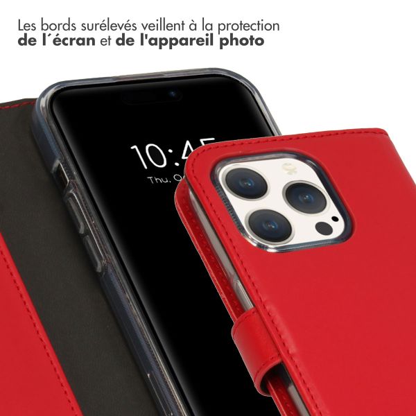 Selencia Étui de téléphone portefeuille en cuir véritable iPhone 15 Pro - Rouge