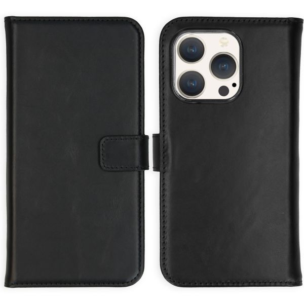 Selencia Étui de téléphone portefeuille en cuir véritable iPhone 15 Pro - Noir