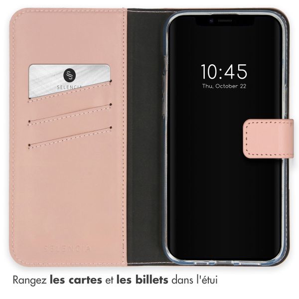 Selencia Étui de téléphone portefeuille en cuir véritable iPhone 15 Plus - Dusty Pink