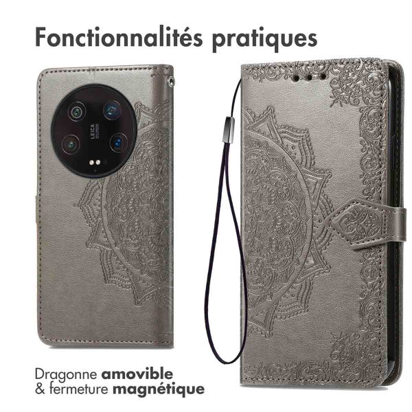 imoshion Etui de téléphone portefeuille Mandala Xiaomi 13 Ultra - Gris