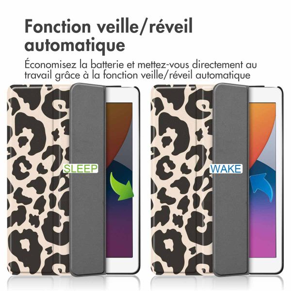 imoshion Coque tablette Design Trifold iPad 9 (2021) 10.2 pouces / iPad 8 (2020) 10.2 pouces / iPad 7 (2019) 10.2 pouces - Leopard