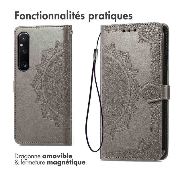 imoshion Etui de téléphone portefeuille Mandala Sony Xperia 1 V - Gris