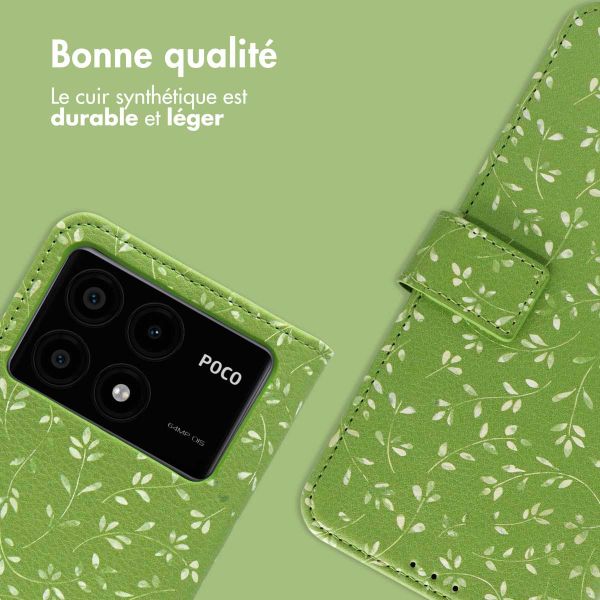 imoshion Étui de téléphone portefeuille Design Xiaomi Poco X6 Pro - Green Flowers