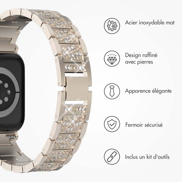 Selencia Bracelet à maillons scintillants pour Apple Watch Series 1-9 / SE - 38/40/41 mm / Series 10 - 42 mm - Champagne Or