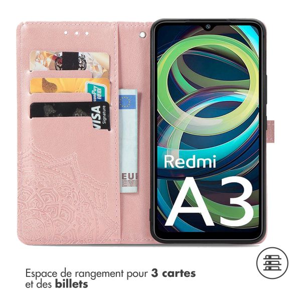 iMoshion Etui de téléphone portefeuille Mandala Xiaomi Redmi A3 - Rose Dorée