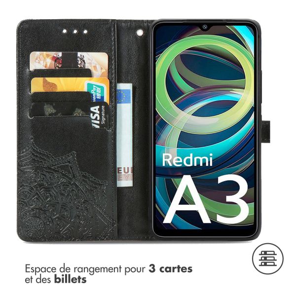 imoshion Etui de téléphone portefeuille Mandala Xiaomi Redmi A3 - Noir