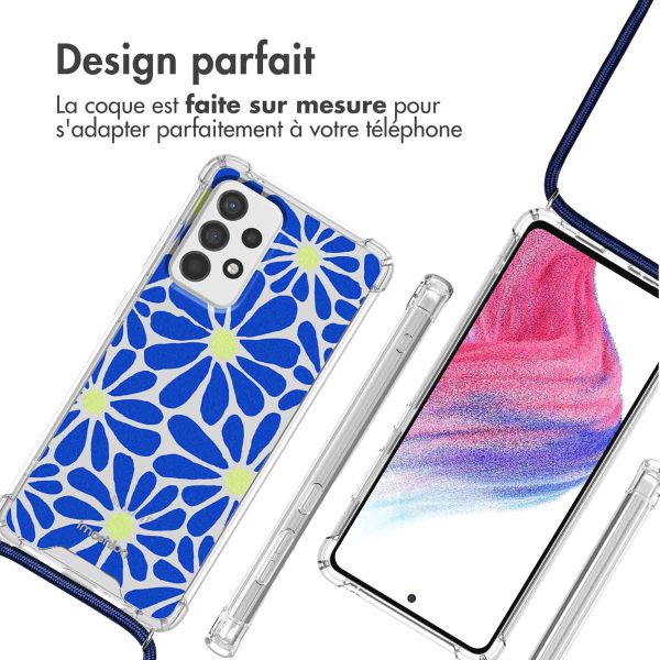 imoshion Coque Design avec cordon Samsung Galaxy A53 - Cobalt Blue Flowers Connect