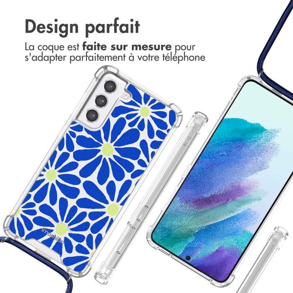 imoshion Coque Design avec cordon Samsung Galaxy S21 FE - Cobalt Blue Flowers Connect