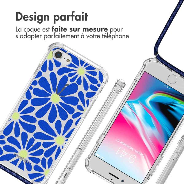 iMoshion Coque Design avec cordon iPhone SE (2022 / 2020) / 8 / 7 - Cobalt Blue Flowers Connect