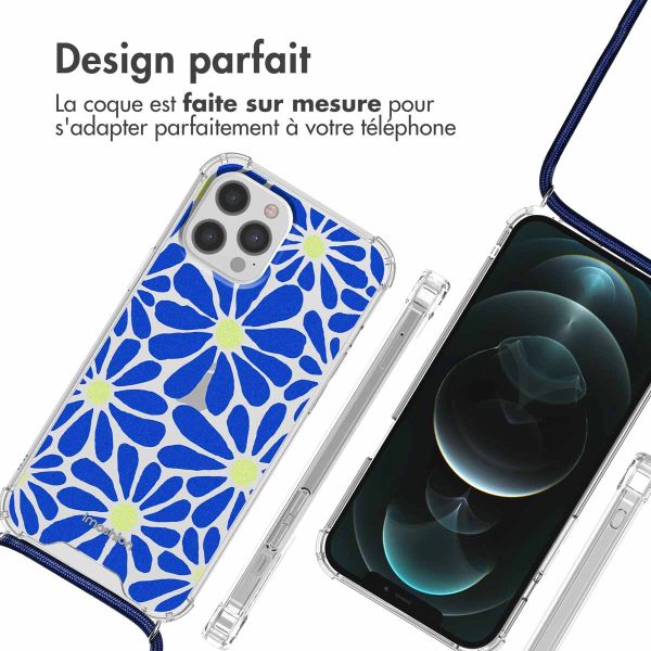 iMoshion Coque Design avec cordon iPhone 12 (Pro) - Cobalt Blue Flowers Connect
