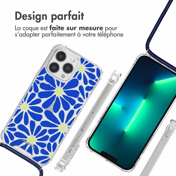 iMoshion Coque Design avec cordon iPhone 13 Pro - Cobalt Blue Flowers Connect