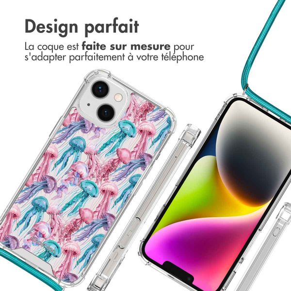 iMoshion Coque Design avec cordon iPhone 14 - Jellyfish Watercolor
