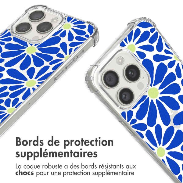 iMoshion Coque Design avec cordon iPhone 15 Pro - Cobalt Blue Flowers Connect