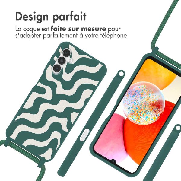 imoshion Coque design en silicone avec cordon Samsung Galaxy A14 (5G/4G) - Petrol Green Groovy