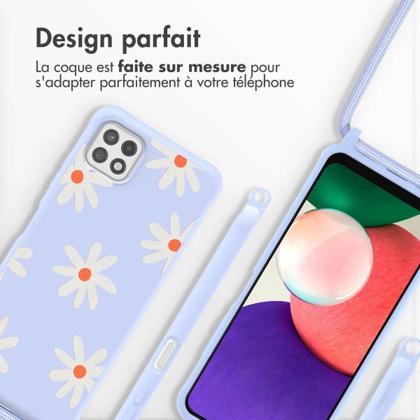 imoshion Coque design en silicone avec cordon Samsung Galaxy A22 (5G) - Lila Flower Distance