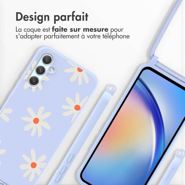 imoshion Coque design en silicone avec cordon Samsung Galaxy A34 (5G) - Lila Flower Distance