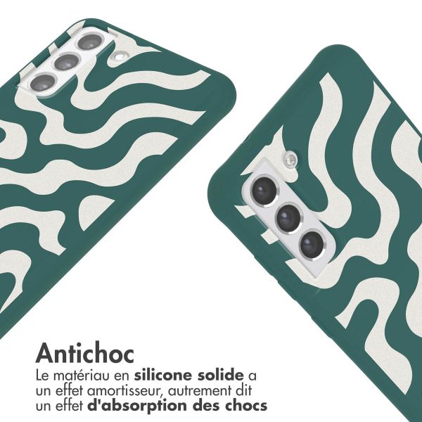 imoshion Coque design en silicone avec cordon Samsung Galaxy S21 FE - Petrol Green Groovy