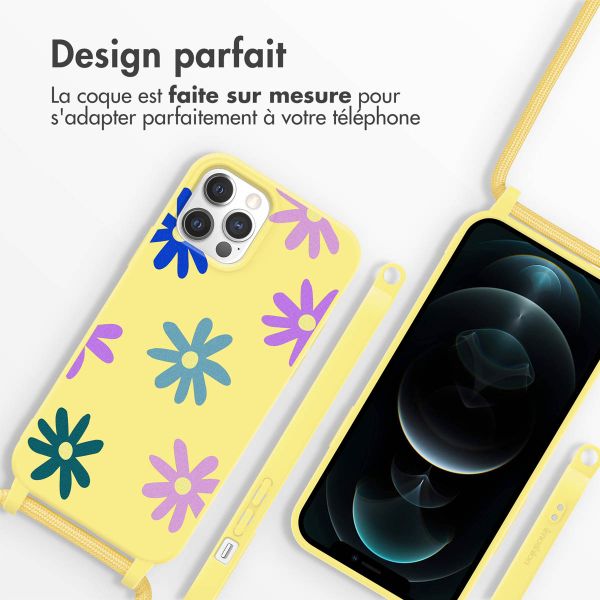 imoshion Coque design en silicone avec cordon iPhone 12 (Pro) - Yellow Flower Distance