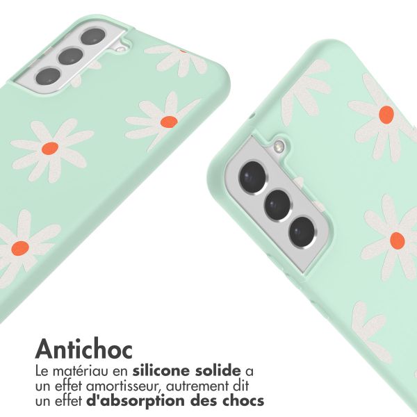 imoshion Coque design en silicone avec cordon Samsung Galaxy S22 - Green Flower Distance