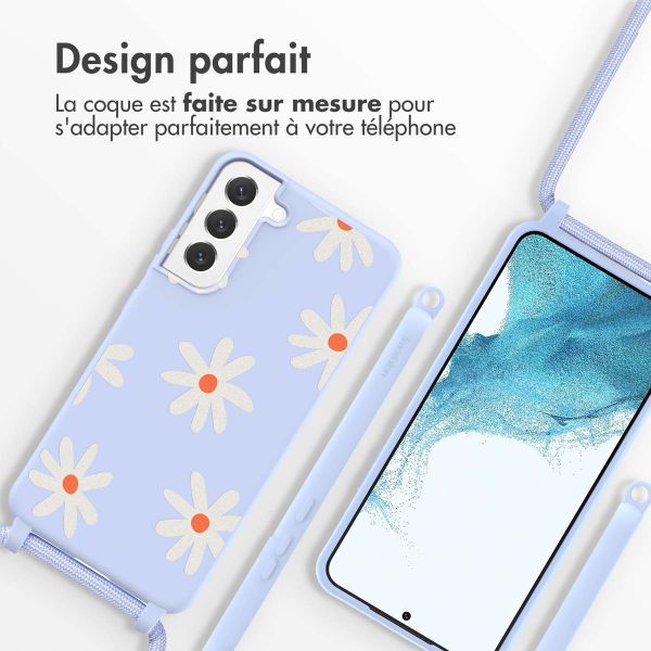 imoshion Coque design en silicone avec cordon Samsung Galaxy S22 Plus - Lila Flower Distance