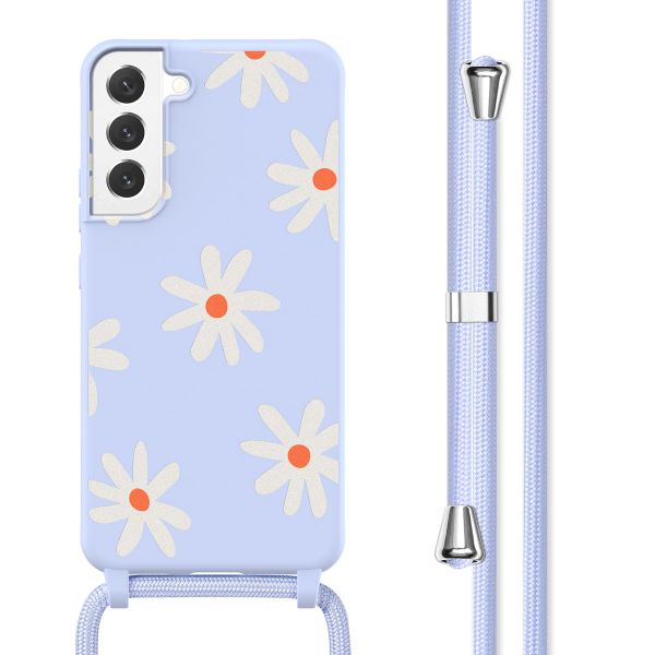 imoshion Coque design en silicone avec cordon Samsung Galaxy S22 Plus - Lila Flower Distance