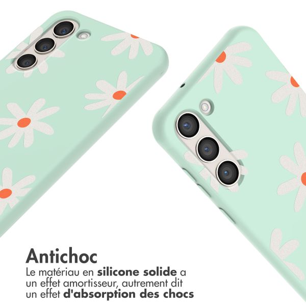 imoshion Coque design en silicone avec cordon Samsung Galaxy S23 - Green Flower Distance