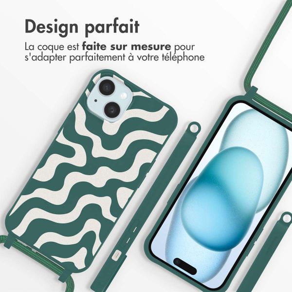 imoshion Coque design en silicone avec cordon iPhone 15 - Petrol Green Groovy