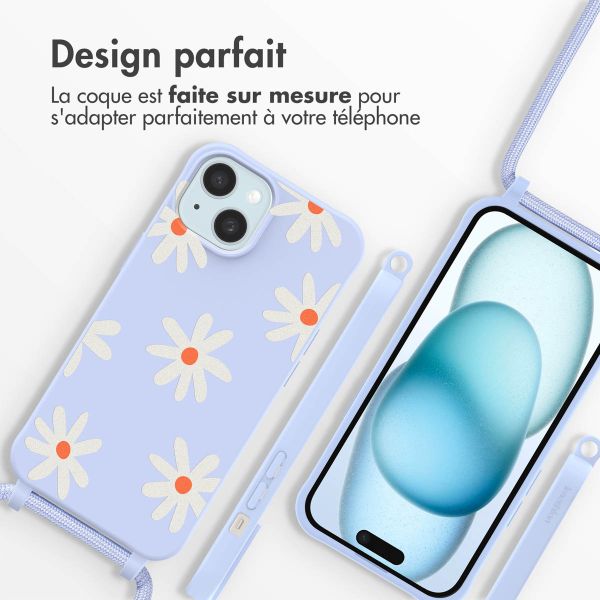 imoshion Coque design en silicone avec cordon iPhone 15 - Lila Flower Distance