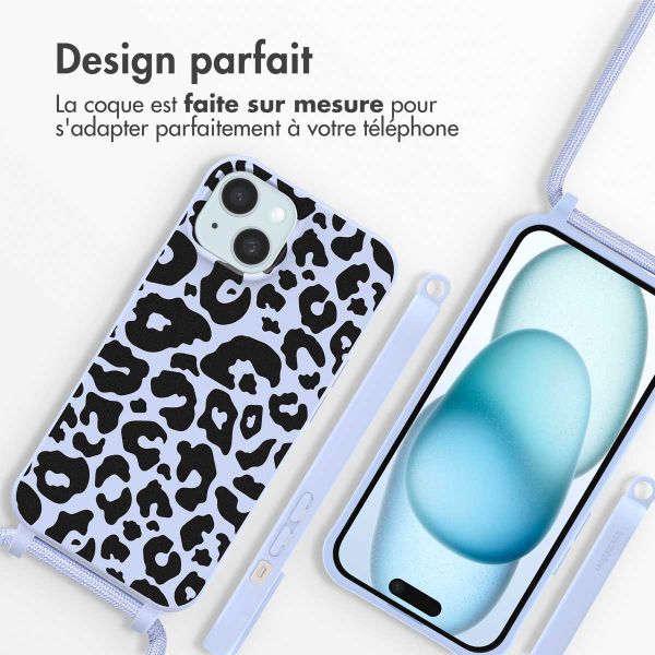 imoshion Coque design en silicone avec cordon iPhone 15 - Animal Lila