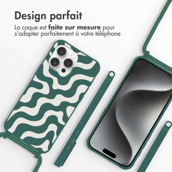 imoshion Coque design en silicone avec cordon iPhone 15 Pro - Petrol Green Groovy