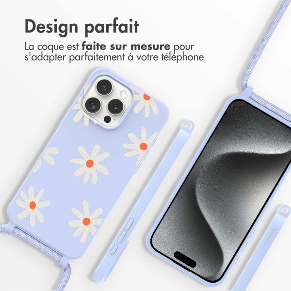 imoshion Coque design en silicone avec cordon iPhone 15 Pro - Lila Flower Distance