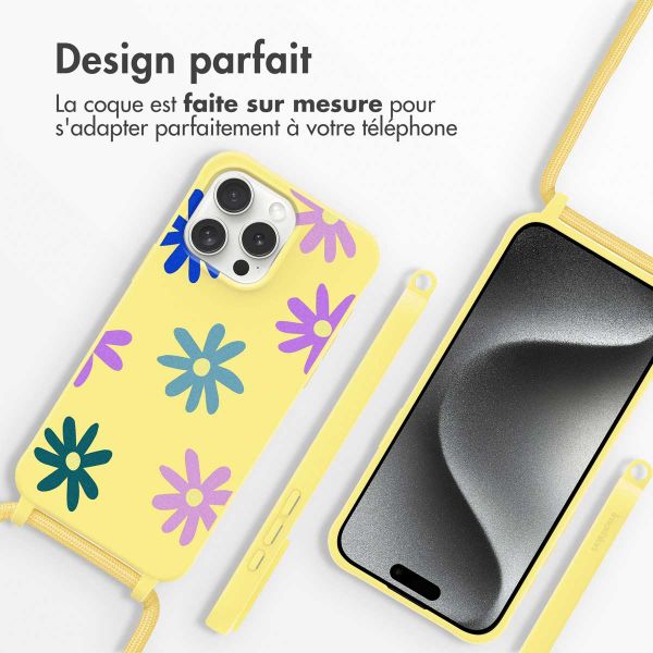 imoshion Coque design en silicone avec cordon iPhone 15 Pro - Yellow Flower Distance