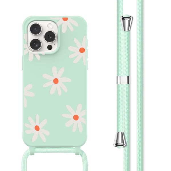 imoshion Coque design en silicone avec cordon iPhone 15 Pro - Green Flower Distance