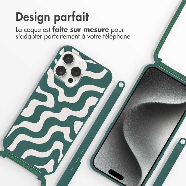 imoshion Coque design en silicone avec cordon iPhone 15 Pro Max - Petrol Green Groovy