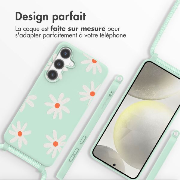 imoshion Coque design en silicone avec cordon Samsung Galaxy S24 - Green Flower Distance