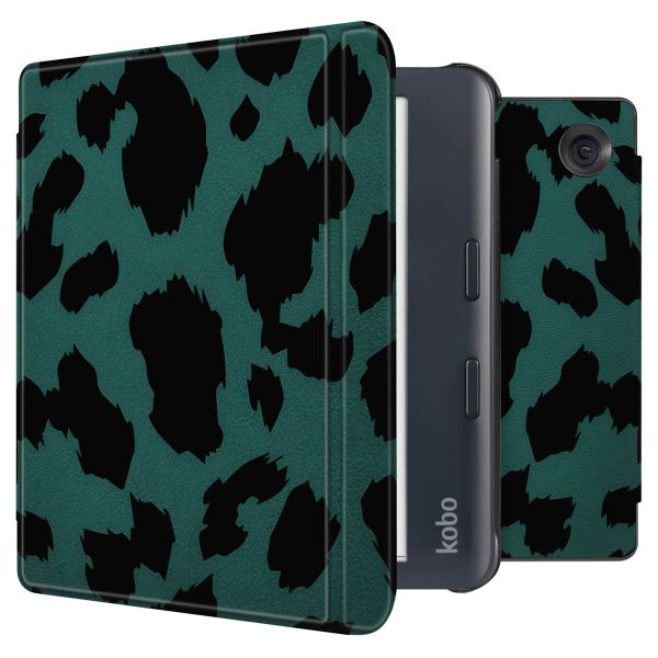 imoshion Design Slim Hard Sleepcover avec support Kobo Libra Colour - Green Leopard