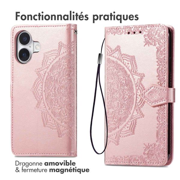 imoshion Etui de téléphone portefeuille Mandala iPhone 16 - Rose Dorée