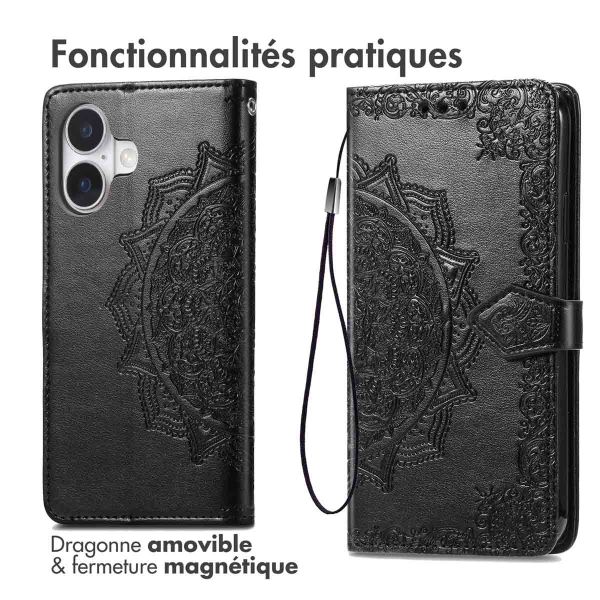 imoshion Etui de téléphone portefeuille Mandala iPhone 16 - Noir