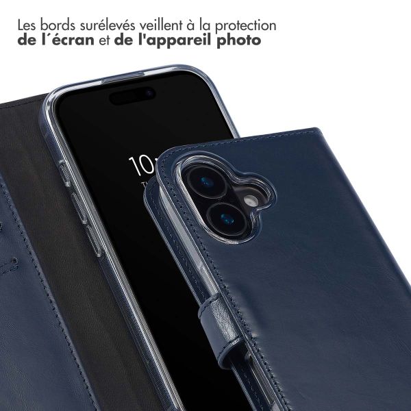 Selencia Étui de téléphone portefeuille en cuir véritable iPhone 16 Plus - Bleu