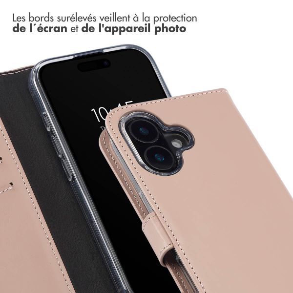 Selencia Étui de téléphone portefeuille en cuir véritable iPhone 16 Plus - Dusty Pink