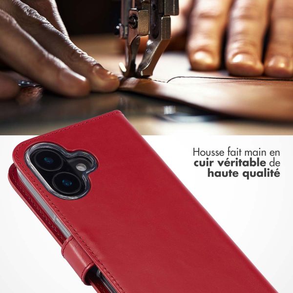 Selencia Étui de téléphone portefeuille en cuir véritable iPhone 16 Plus - Rouge